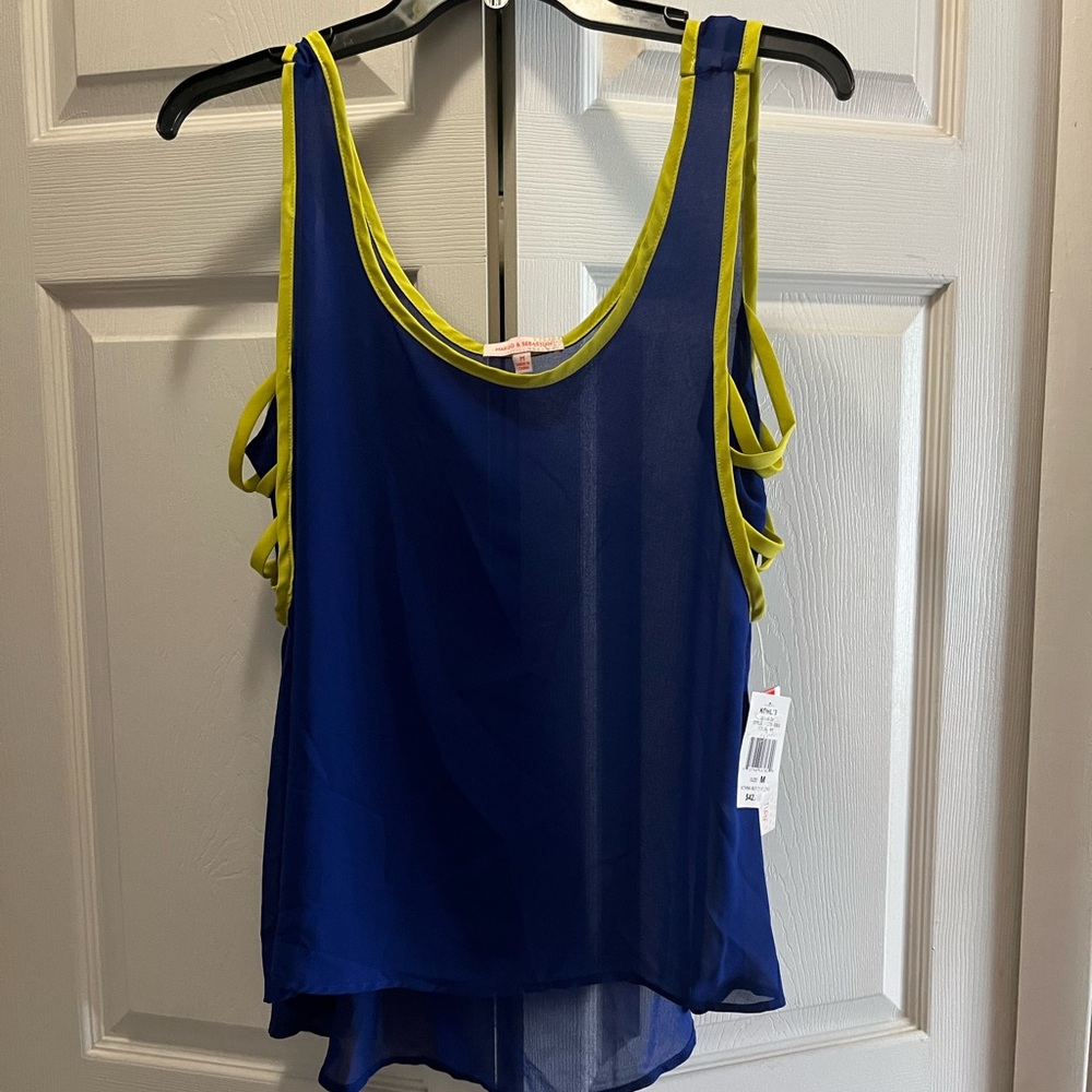 Kohl's Margo & Sebastian Asymmetrical Blue and Yellow Tank Top